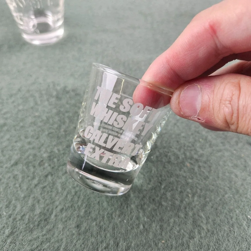 4x Vintage Shot‎ Glasses - Liquor Brands - Calvert Carstairs 100 Pipers